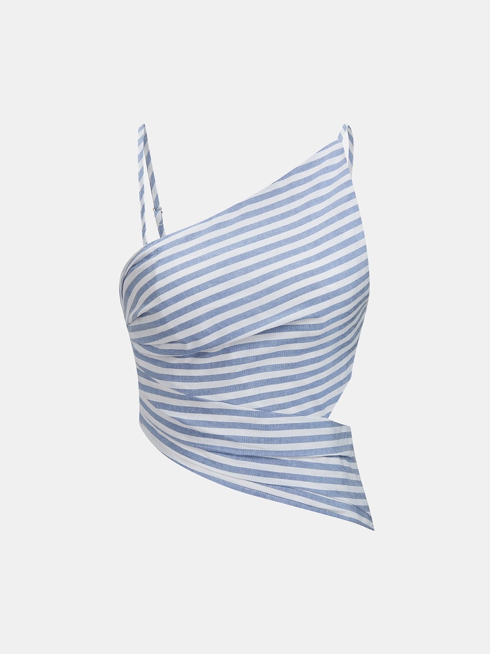 Commense Striped Blue & White Two-Piece Crop Top + Shorts Set - Picture 2 of 6
